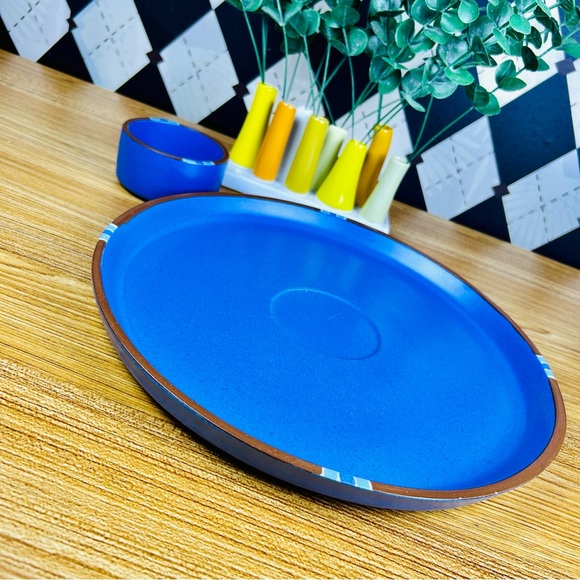 Sky Blue Chip And Dip SET Portuguese Dansk Mesa Ceramic Serving Platter 13” - Picture 7 of 11